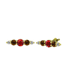 Minimal Atzi Küpe - Garnet, dumanlı kuvars ve swarovski 14 ayar altın küpe #a467fn