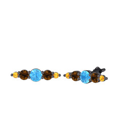 Minimal Atzi Küpe - Akuamarin, dumanlı kuvars ve sitrin 925 ayar siyah rodyum kaplama gümüş küpe #a4ftdj