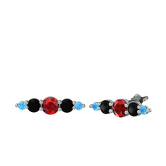 Minimal Atzi Küpe - Garnet, siyah zirkon ve akuamarin 18 ayar beyaz altın küpe #ajfuit
