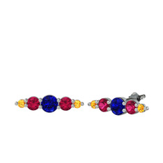 Lab safir, rodolit garnet ve sitrin 8 ayar beyaz altın küpe