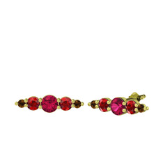 Rodolit garnet, garnet ve dumanlı kuvars 14 ayar altın küpe