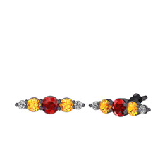 Minimal Atzi Küpe - Garnet, sitrin ve swarovski 925 ayar siyah rodyum kaplama gümüş küpe #b8i9mu