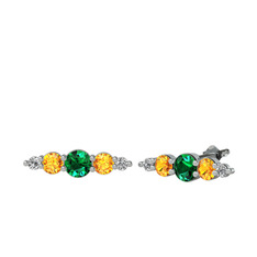 Yeşil kuvars, sitrin ve swarovski 14 ayar beyaz altın küpe