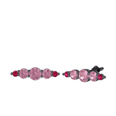Pembe kuvars ve rodolit garnet 925 ayar siyah rodyum kaplama gümüş küpe