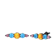 Minimal Atzi Küpe - Sitrin, akuamarin ve pembe kuvars 925 ayar siyah rodyum kaplama gümüş küpe #bmfriu