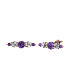Minimal Atzi Küpe - Ametist ve swarovski 925 ayar rose altın kaplama gümüş küpe #br9ezo