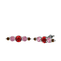 Minimal Atzi Küpe - Garnet, pembe kuvars ve dumanlı kuvars 14 ayar beyaz altın küpe #brxd9w