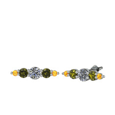 Minimal Atzi Küpe - Swarovski, peridot ve sitrin 8 ayar beyaz altın küpe #bzsap3
