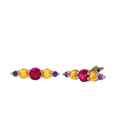 Rodolit garnet, sitrin ve ametist 8 ayar rose altın küpe