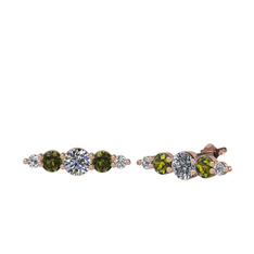 Minimal Atzi Küpe - Swarovski, peridot ve beyaz zirkon 18 ayar rose altın küpe #c280pc