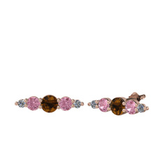 Dumanlı kuvars, pembe kuvars ve pırlanta 925 ayar rose altın kaplama gümüş küpe (0.03 karat)