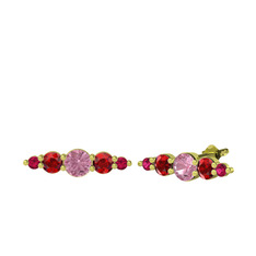 Pembe kuvars, garnet ve rodolit garnet 14 ayar altın küpe