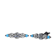 Minimal Atzi Küpe - Pırlanta, swarovski ve akuamarin 925 ayar siyah rodyum kaplama gümüş küpe (0.32 karat) #c91hy7