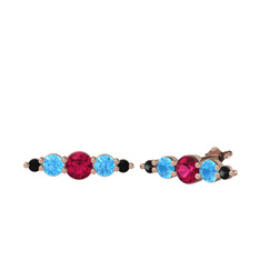 Minimal Atzi Küpe - Rodolit garnet, akuamarin ve siyah zirkon 18 ayar rose altın küpe #chc5c8