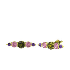 Peridot, pembe kuvars ve ametist 18 ayar altın küpe