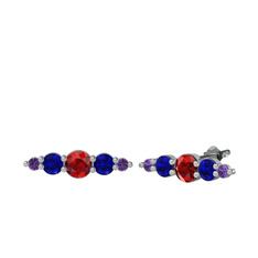 Garnet, lab safir ve ametist 18 ayar beyaz altın küpe