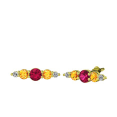 Minimal Atzi Küpe - Rodolit garnet, sitrin ve swarovski 8 ayar altın küpe #d229me