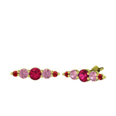 Minimal Atzi Küpe - Rodolit garnet, pembe kuvars ve garnet 14 ayar altın küpe #d9ly7y