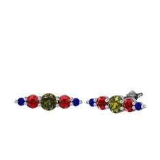 Minimal Atzi Küpe - Peridot, garnet ve lab safir 14 ayar beyaz altın küpe #ddb5h6