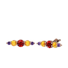 Minimal Atzi Küpe - Garnet, sitrin ve ametist 925 ayar rose altın kaplama gümüş küpe #dsg0at
