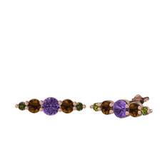 Minimal Atzi Küpe - Ametist, dumanlı kuvars ve peridot 18 ayar rose altın küpe #dt6umw