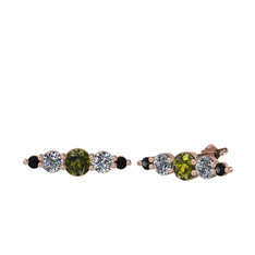 Minimal Atzi Küpe - Peridot, pırlanta ve siyah zirkon 18 ayar rose altın küpe (0.12 karat) #e044ms