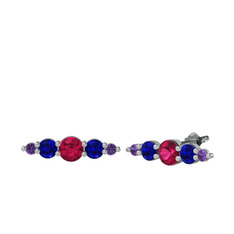 Rodolit garnet, lab safir ve ametist 18 ayar beyaz altın küpe