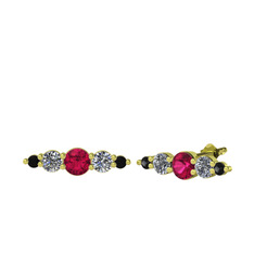 Minimal Atzi Küpe - Rodolit garnet, pırlanta ve siyah zirkon 18 ayar altın küpe (0.12 karat) #ejpji1