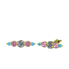 Pırlanta, pembe kuvars ve akuamarin 14 ayar altın küpe (0.32 karat)