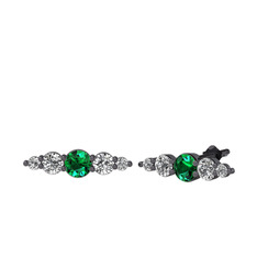 Minimal Atzi Küpe - Yeşil kuvars, beyaz zirkon ve swarovski 925 ayar siyah rodyum kaplama gümüş küpe #ema87l