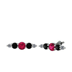 Minimal Atzi Küpe - Rodolit garnet, siyah zirkon ve pırlanta 14 ayar beyaz altın küpe (0.03 karat) #en3qq8