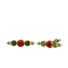 Minimal Atzi Küpe - Garnet, peridot ve pırlanta 14 ayar altın küpe (0.03 karat) #et991w