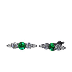 Minimal Atzi Küpe - Yeşil kuvars, pırlanta ve swarovski 925 ayar siyah rodyum kaplama gümüş küpe (0.12 karat) #f3pula