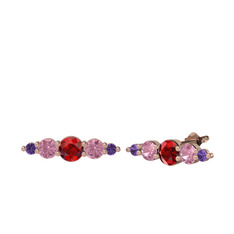Garnet, pembe kuvars ve ametist 18 ayar rose altın küpe