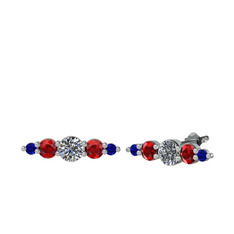 Minimal Atzi Küpe - Swarovski, garnet ve lab safir 8 ayar beyaz altın küpe #f7e2oo