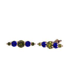 Peridot ve lab safir 925 ayar rose altın kaplama gümüş küpe