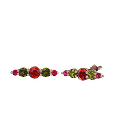 Minimal Atzi Küpe - Garnet, peridot ve rodolit garnet 8 ayar rose altın küpe #fef1rs
