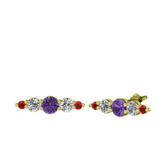 Minimal Atzi Küpe - Ametist, swarovski ve garnet 14 ayar altın küpe #fis8gf
