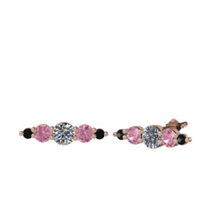 Minimal Atzi Küpe - Pırlanta, pembe kuvars ve siyah zirkon 925 ayar rose altın kaplama gümüş küpe (0.32 karat) #fpmvg7