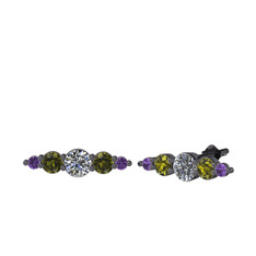 Minimal Atzi Küpe - Pırlanta, peridot ve ametist 925 ayar siyah rodyum kaplama gümüş küpe (0.32 karat) #ft2csp