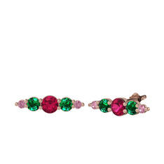 Minimal Atzi Küpe - Rodolit garnet, yeşil kuvars ve pembe kuvars 8 ayar rose altın küpe #ftk2pr