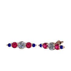 Minimal Atzi Küpe - Swarovski, rodolit garnet ve lab safir 18 ayar rose altın küpe #ftmu2k