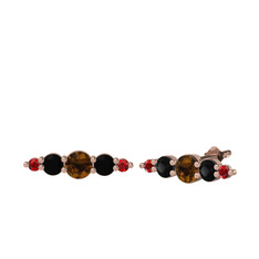 Minimal Atzi Küpe - Dumanlı kuvars, siyah zirkon ve garnet 18 ayar rose altın küpe #fv7bzi