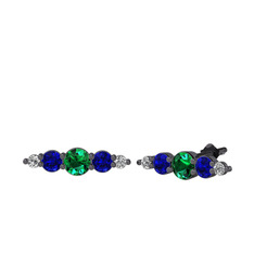 Minimal Atzi Küpe - Yeşil kuvars, lab safir ve swarovski 925 ayar siyah rodyum kaplama gümüş küpe #g7wq97