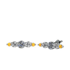 Swarovski, beyaz zirkon ve sitrin 8 ayar beyaz altın küpe