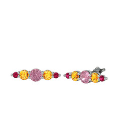 Pembe kuvars, sitrin ve rodolit garnet 14 ayar beyaz altın küpe