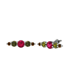 Minimal Atzi Küpe - Rodolit garnet, peridot ve dumanlı kuvars 925 ayar gümüş küpe #gkvzox