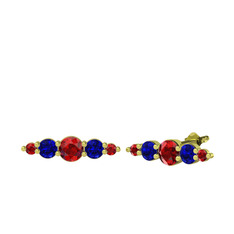 Minimal Atzi Küpe - Garnet ve lab safir 18 ayar altın küpe #gs25zz