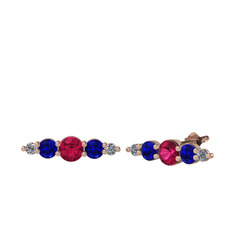 Rodolit garnet, lab safir ve pırlanta 14 ayar rose altın küpe (0.03 karat)