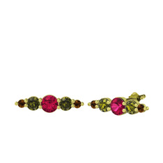 Minimal Atzi Küpe - Rodolit garnet, peridot ve dumanlı kuvars 8 ayar altın küpe #gu1rag